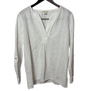 Christian Siriano Womens SZ M White Eyelet Blouse Button Cuff Boho Cottagecore